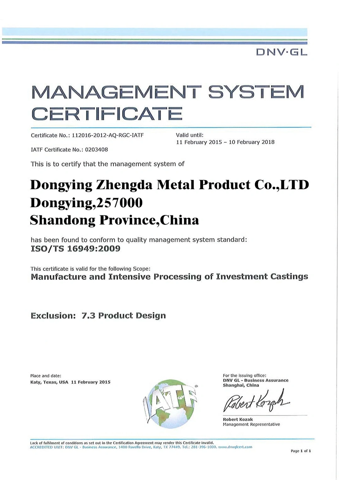 Management Syste Certificate