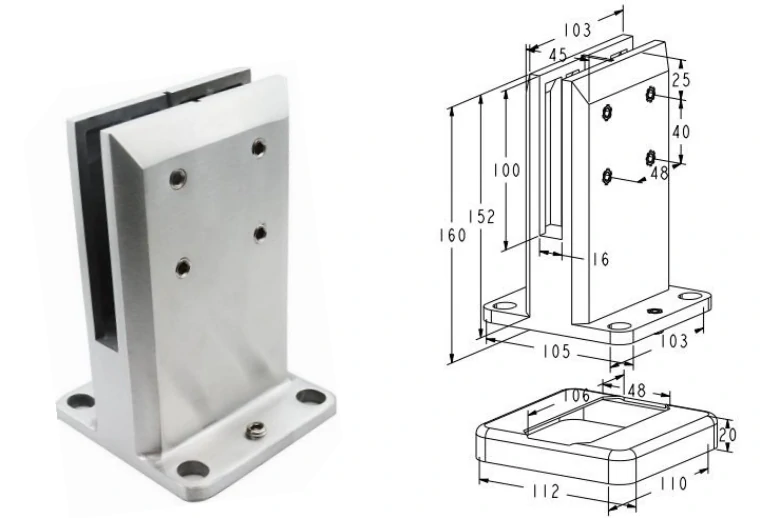 180 Degree Straight Glass Spigot Dimension Drawing