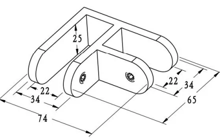 90 Degree Glass To Glass Clamp(big opening) Dimension Drawing