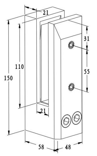 Side Mount Glass Spigot(Big Opening) Dimension Drawing