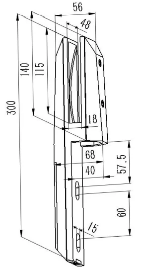 Adjustable Side Edge Mount Glass Spigot Dimension Drawing
