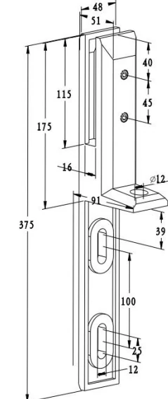 Edge Side Mount Glass Spigot Dimension Drawing