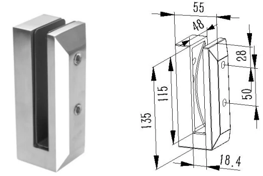 Adjustable Side Mount Glass Spigot Dimension Drawing