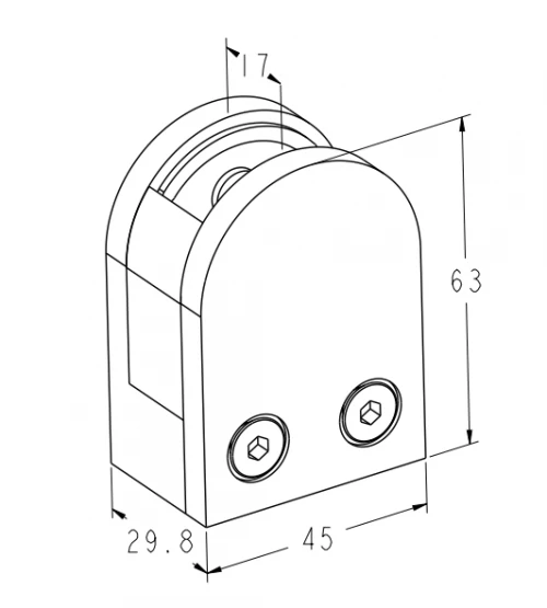 D Style Glass Clamp With Bottom Plate Dimension Drawing