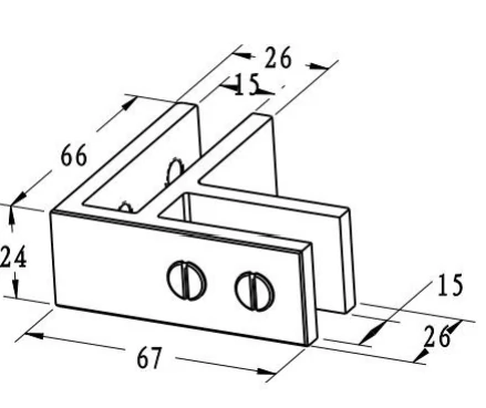 Double hole 90 Degree Glass To Glass Bracket Dimension Drawing
