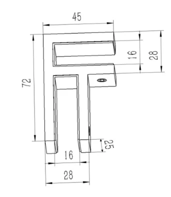 F style 90 Degree Glass To Glass Bracket Dimension Drawing