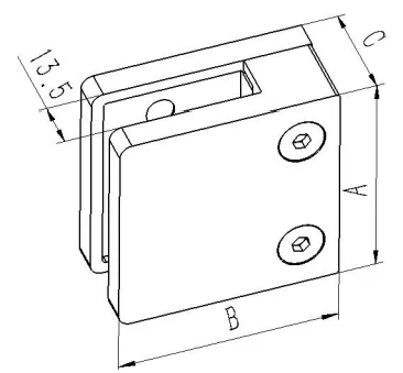 Flat Back Square Glass Clamp Dimension Drawing