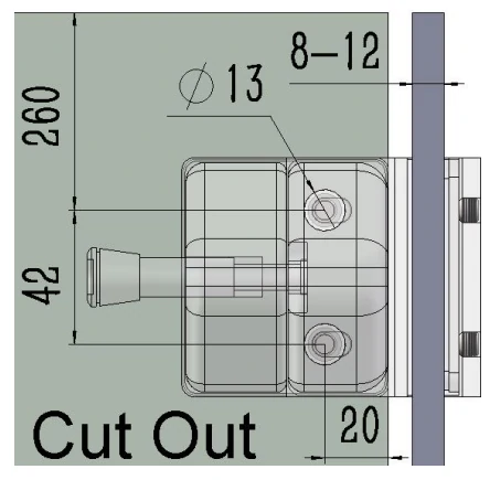 Full Stainless Steel Latch Glass to Glass 90 Degree (Up) Dimension Drawing