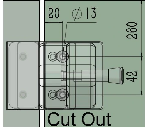 Full Stainless Steel Latch Glass to Glass Dimension Drawing