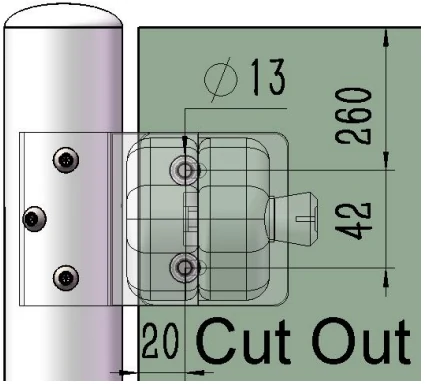 Full Stainless Steel Latch Glass to tube Dimension Drawing
