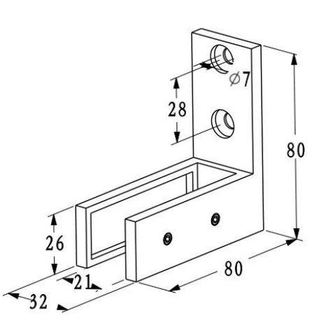 Glass To Wall Bracket (big opening) Dimension Drawing