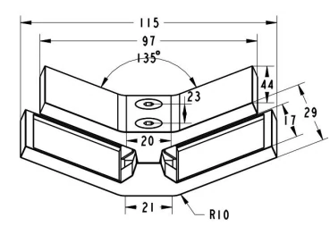 Heavier 135 Degree Glass To Glass Corner Bracket Dimension Drawing