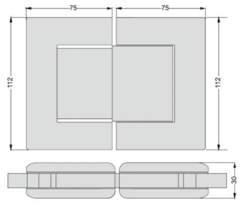 Heavy Duty 180 Degree Glass to Glass Hydraulic Hinge Dimension Drawing