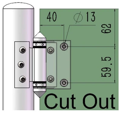 Heavy Stainless Steel Hinge(Casting)Glass to tube Dimension Drawing