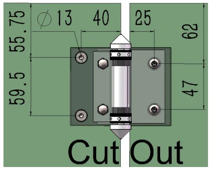 Heavy Stainless Steel Hinge(Stamping)Glass to Glass Dimension Drawing