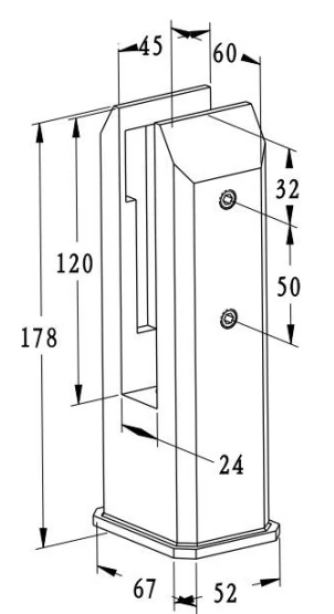Square core drill Glass Spigot Dimension Drawing