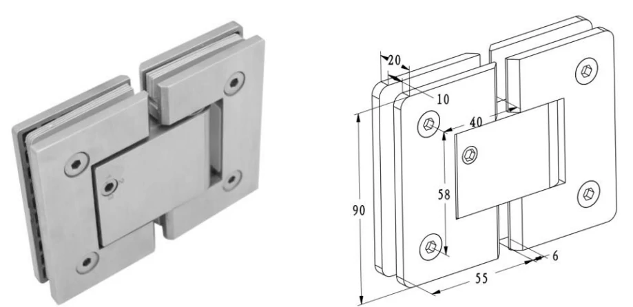 Lighter Style 180 Degree Glass To Glass Hydraulic Hinge Dimension Drawing