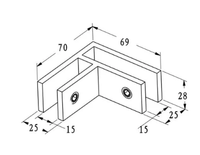 Regular 90 Degree Glass To Glass Bracket Dimension Drawing