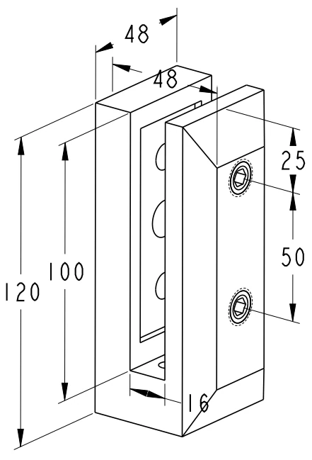 Regular Side Mount Glass Spigot Dimension Drawing