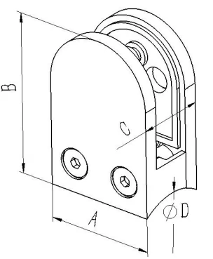 Round Back D Glass Clamp Dimension Drawing