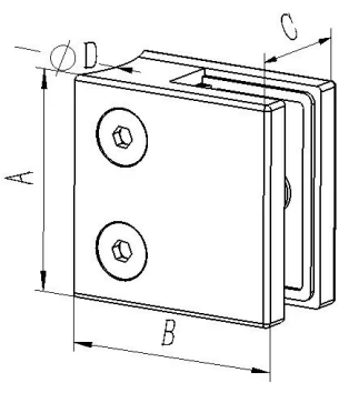 Round Back Square Glass Clamp Dimension Drawing