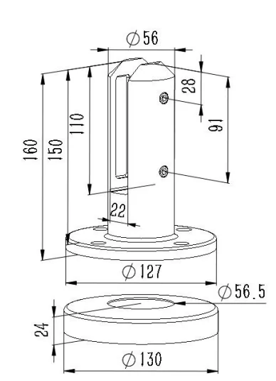 Bigger Round Base Mount Glass Spigot Dimension Drawing
