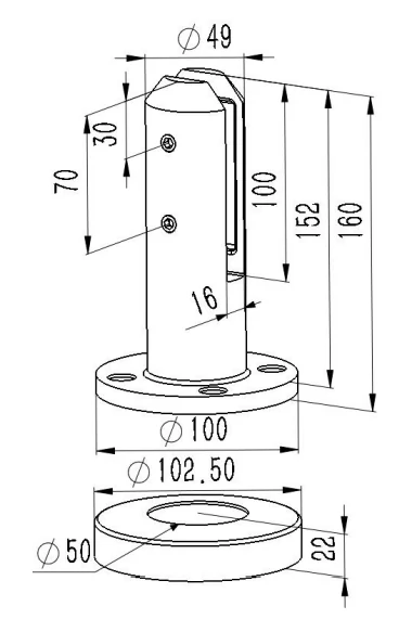 Round Base Mount Glass Spigot Dimension Drawing