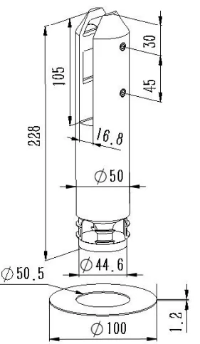 Round Core Drill Glass Spigot Dimension Drawing