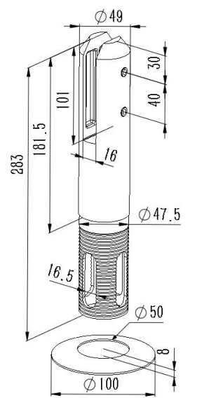 Round Core Drill Glass Spigot Dimension Drawing