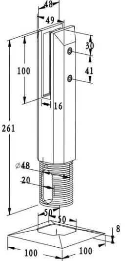 Shorter Square Core Drill Glass Spigot Dimension Drawing