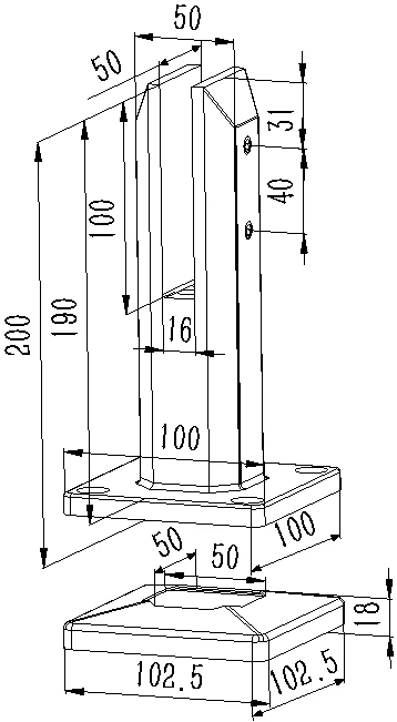 Higher Square Base Mount Glass Spigot Dimension Drawing