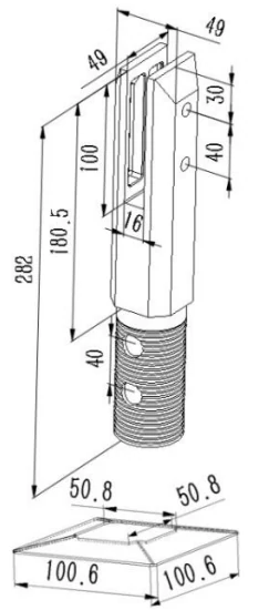Square Core Drill Glass Spigot Dimension Drawing