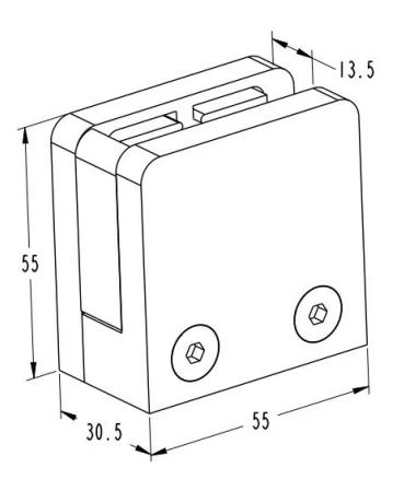 Square Glass Clamp With Bottom Plate Dimension Drawing