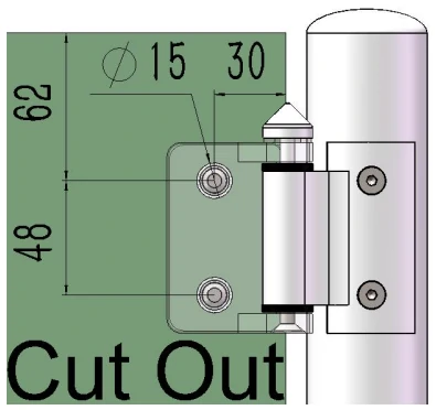 Stainless Steel Hinge (Casting) Glass to tube Dimension Drawing