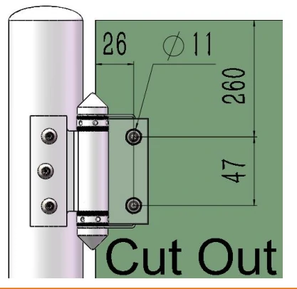 Stainless Steel Hinge (Stamping) Glass to tube Dimension Drawing