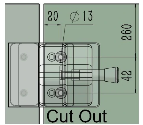 Stainless Steel Latch Glass to Glass 180 Degree Dimension Drawing