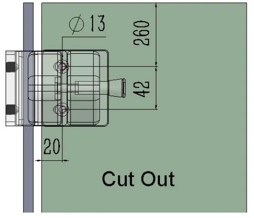 Stainless Steel Latch Glass to Glass 90 Degree (Down) Dimension Drawing