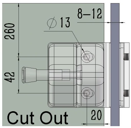 Stainless Steel Latch Glass to Glass 90 Degree (Up) Dimension Drawing
