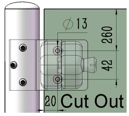 Stainless Steel Latch Glass to tube Dimension Drawing