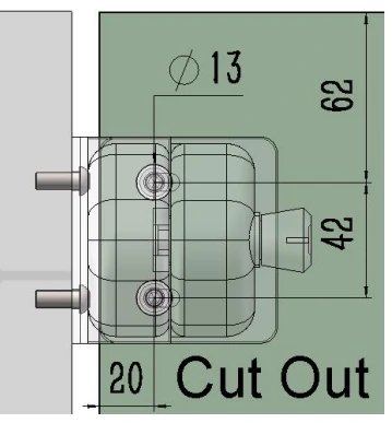 Stainless Steel Latch Glass to wall Dimension Drawing